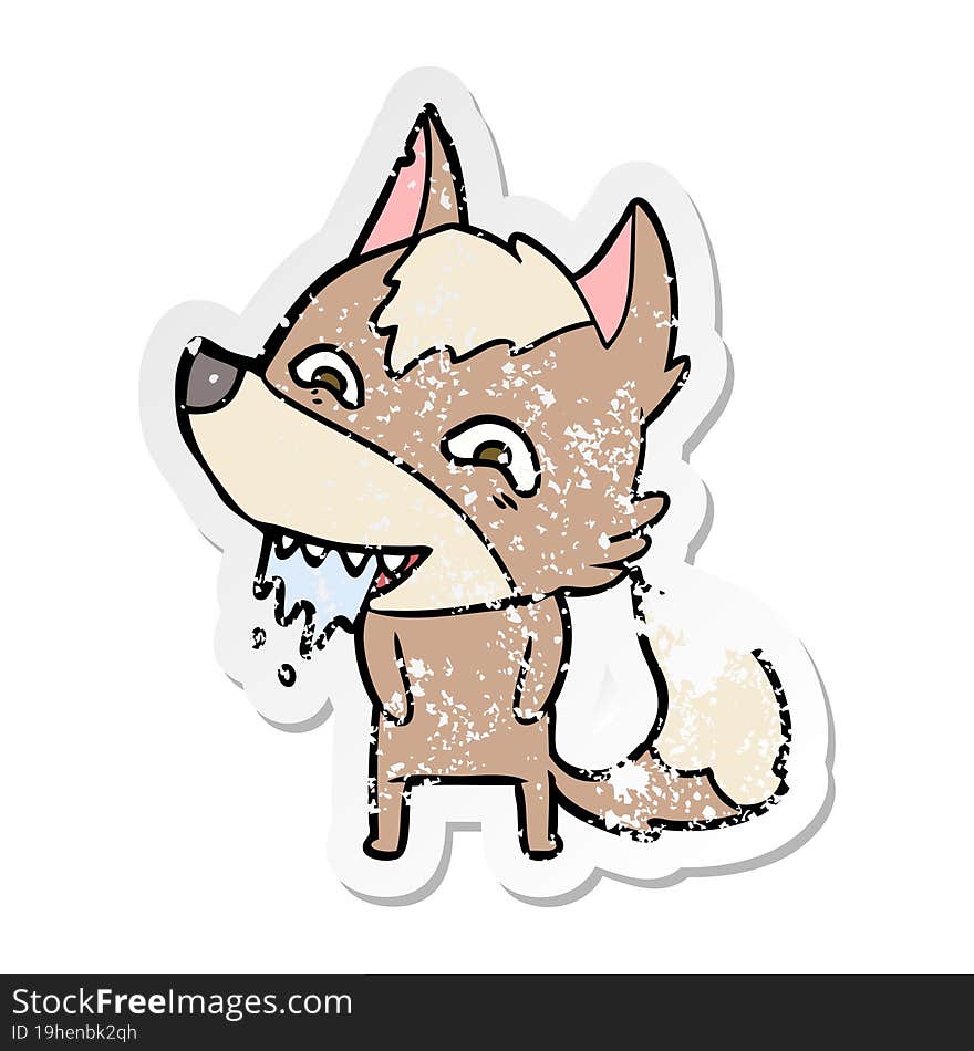 distressed sticker of a cartoon hungry wolf