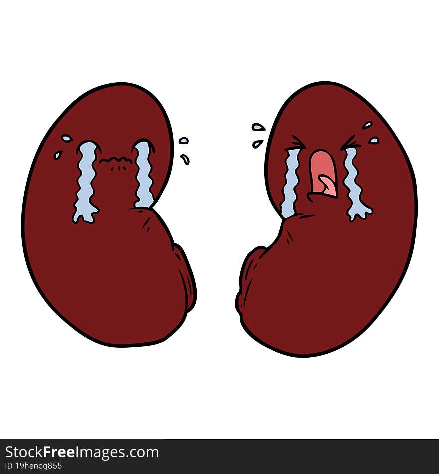 cartoon kidneys crying. cartoon kidneys crying