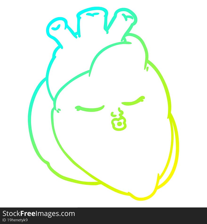 cold gradient line drawing of a cartoon heart