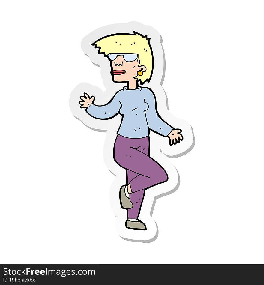 sticker of a cartoon woman waving