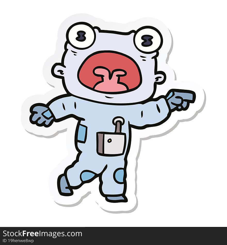 sticker of a cartoon weird alien communicating