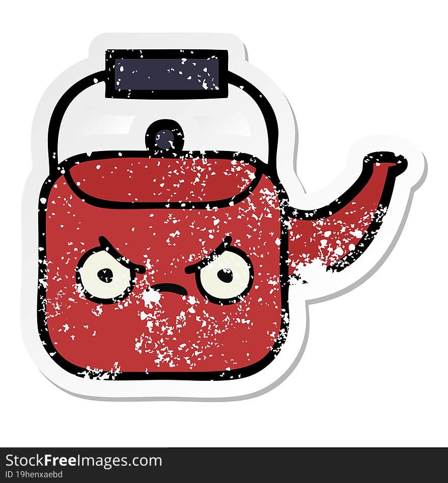 distressed sticker of a cute cartoon kettle