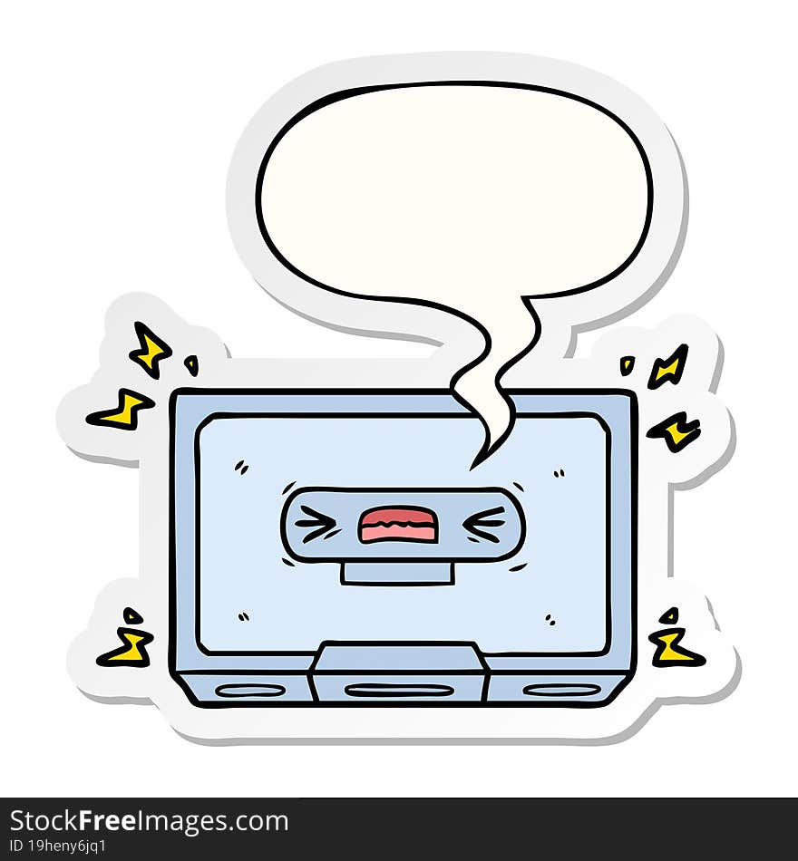 cartoon angry old cassette tape and speech bubble sticker