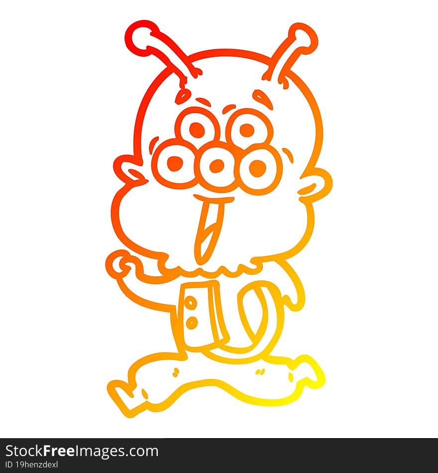 warm gradient line drawing happy cartoon alien running