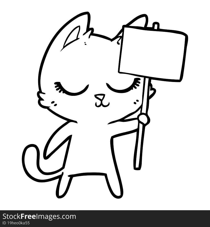 calm cartoon cat with placard. calm cartoon cat with placard