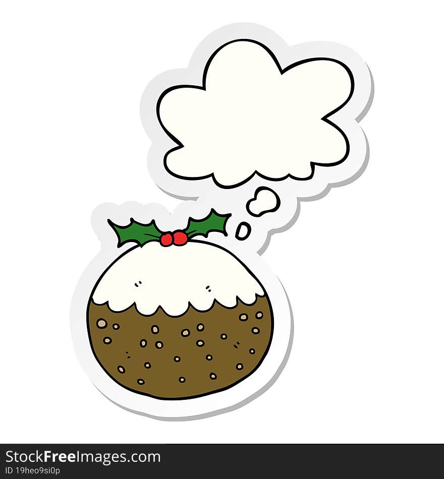 cartoon christmas pudding and thought bubble as a printed sticker