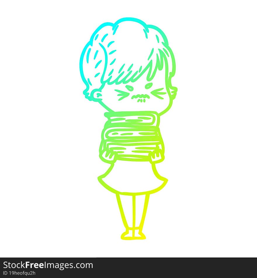 cold gradient line drawing cartoon frustrated woman