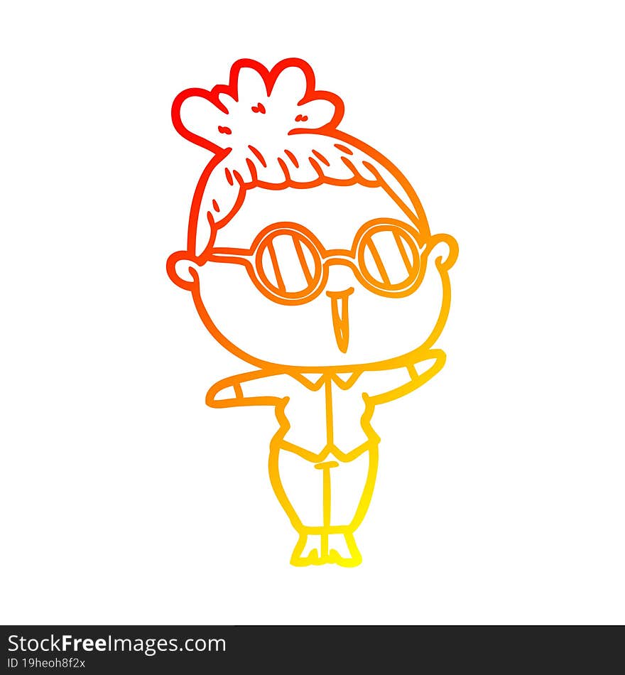 warm gradient line drawing of a cartoon woman wearing spectacles