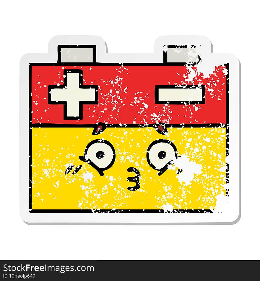 Distressed Sticker Of A Cute Cartoon Car Battery