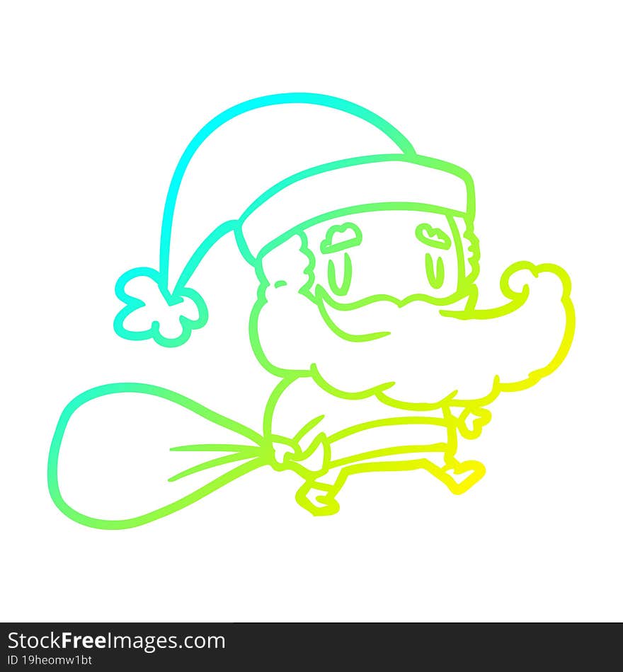 Cold Gradient Line Drawing Santa Claus Carrying Sack Of Presents