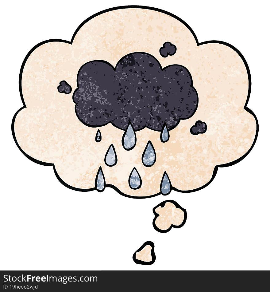 cartoon cloud raining and thought bubble in grunge texture pattern style