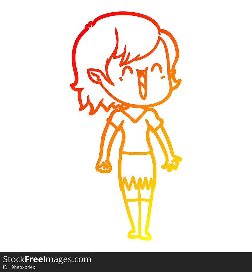 Warm Gradient Line Drawing Cute Cartoon Happy Vampire Girl