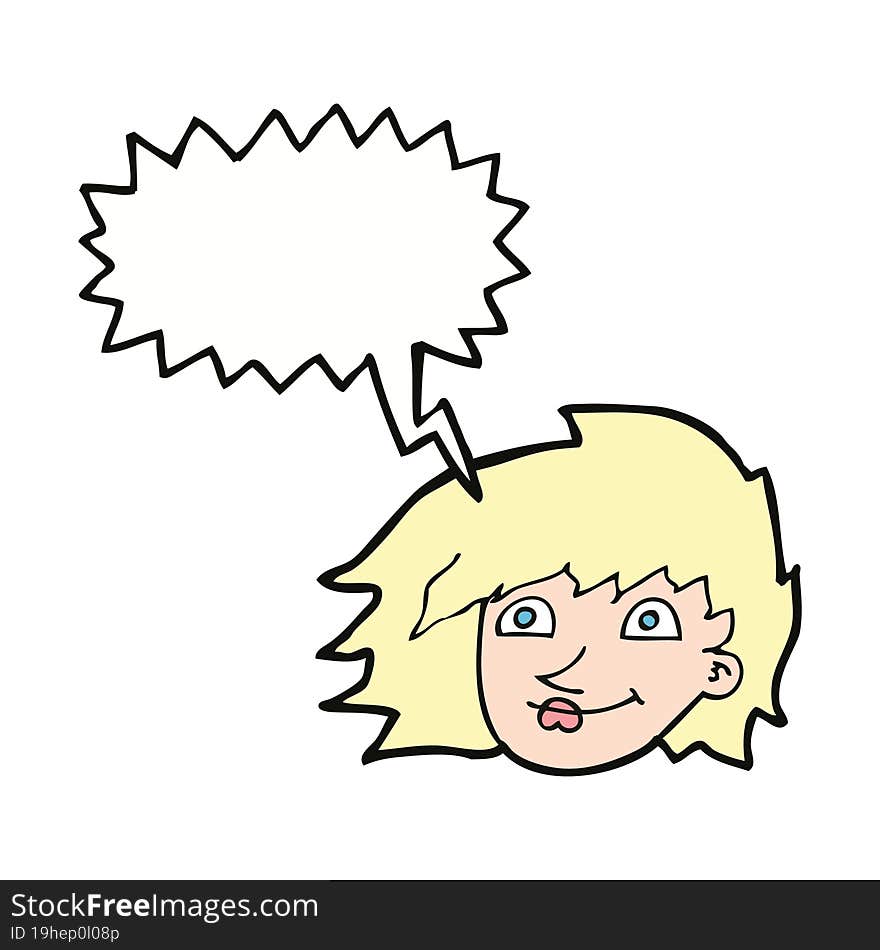 cartoon female face with speech bubble