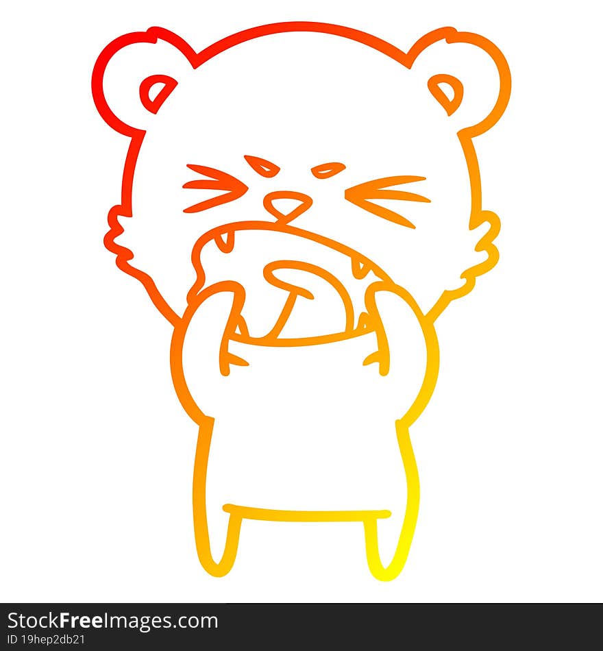 Warm Gradient Line Drawing Angry Cartoon Bear