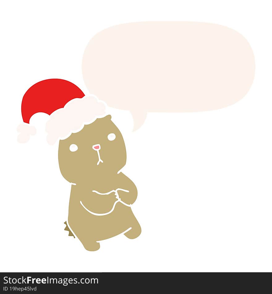 Cartoon Christmas Bear Worrying And Speech Bubble In Retro Style