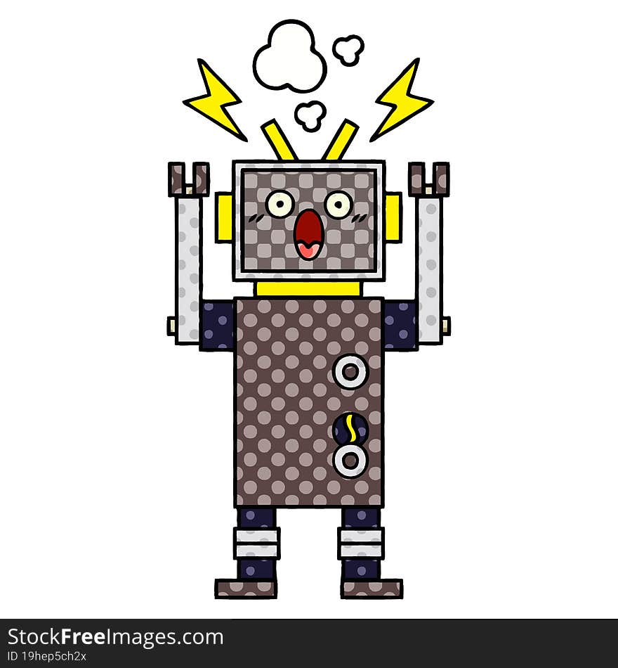 comic book style cartoon of a malfunctioning robot