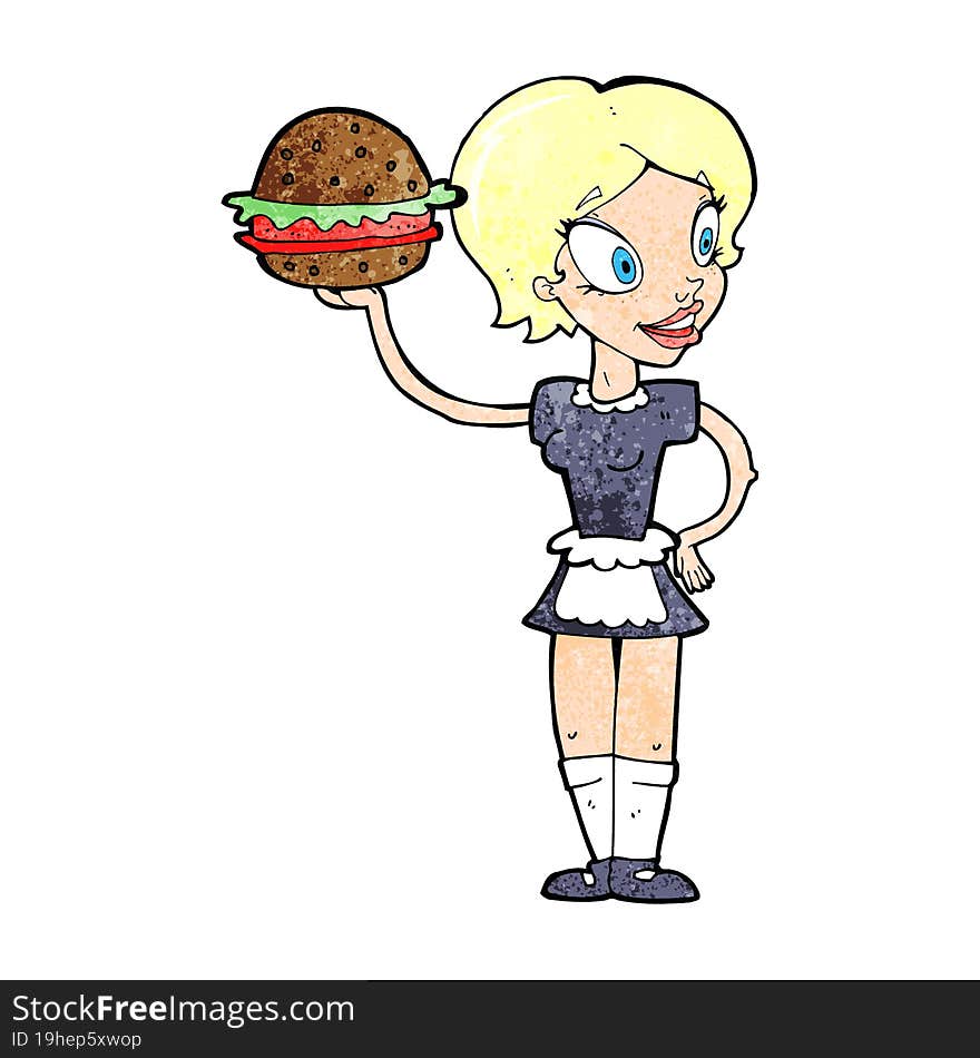 Cartoon Waitress With Burger