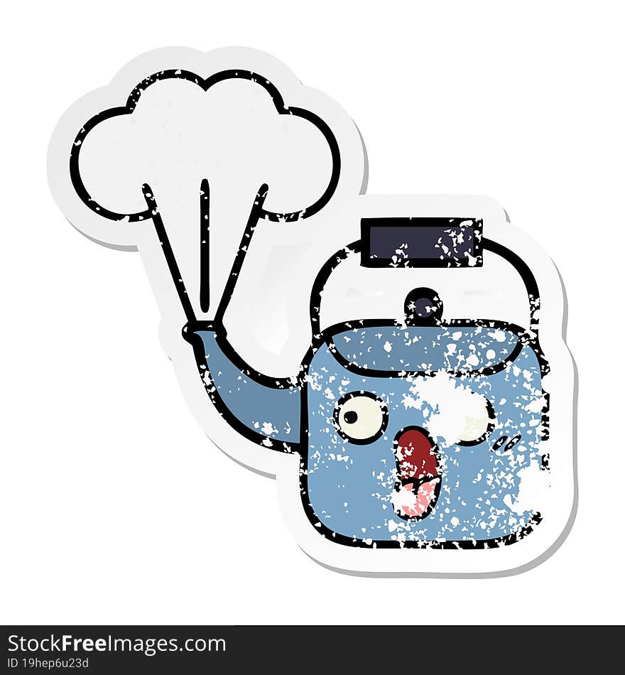 Distressed Sticker Of A Cute Cartoon Steaming Kettle