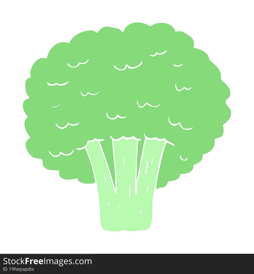 flat color illustration of a cartoon broccoli