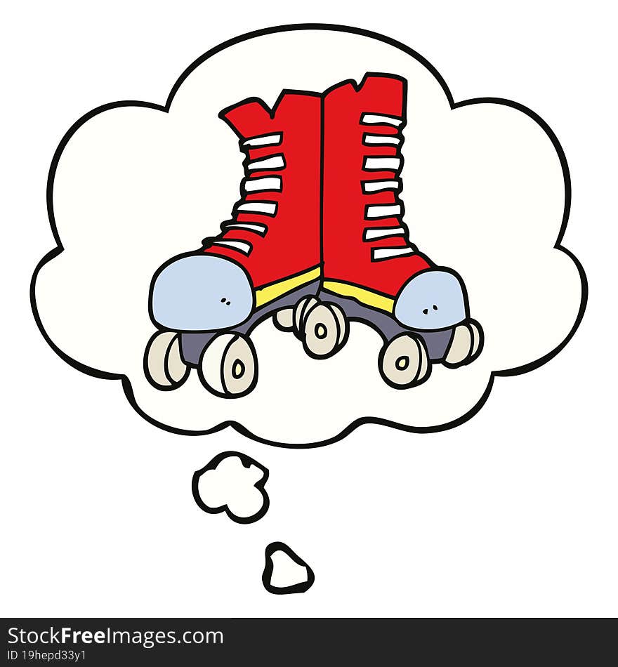 cartoon roller boots and thought bubble