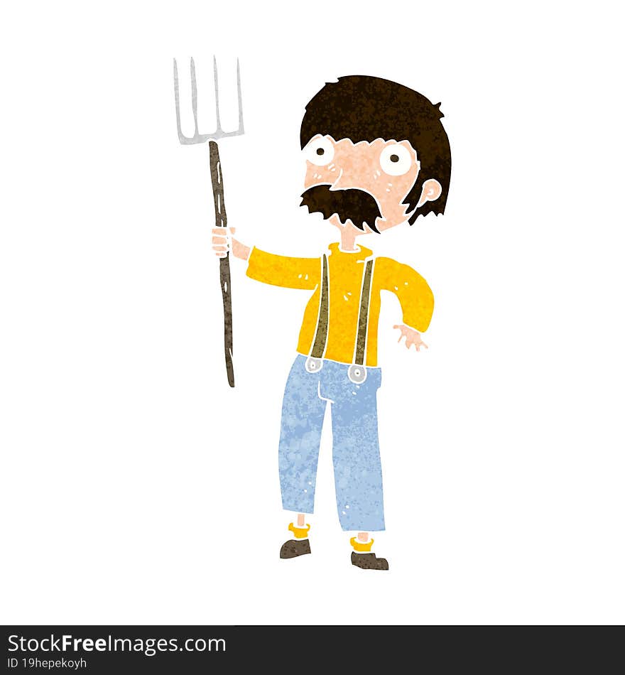 Cartoon Farmer With Pitchfork