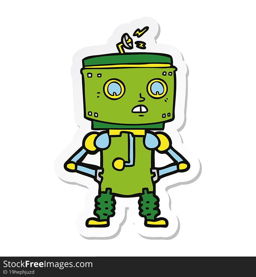 sticker of a cartoon robot with hands on hips