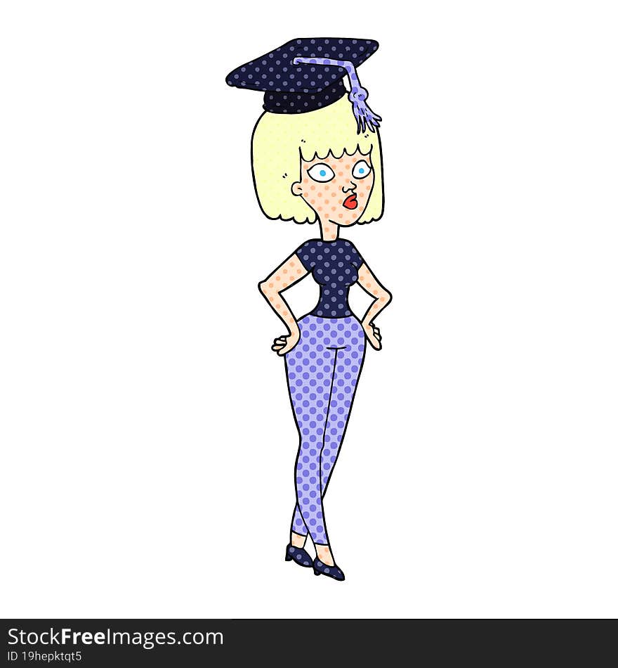 cartoon woman with graduation cap