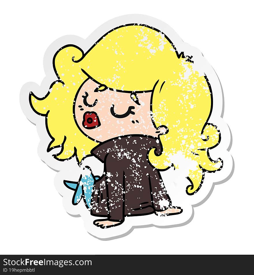 Distressed Sticker Cartoon Of Cute Kawaii Girl