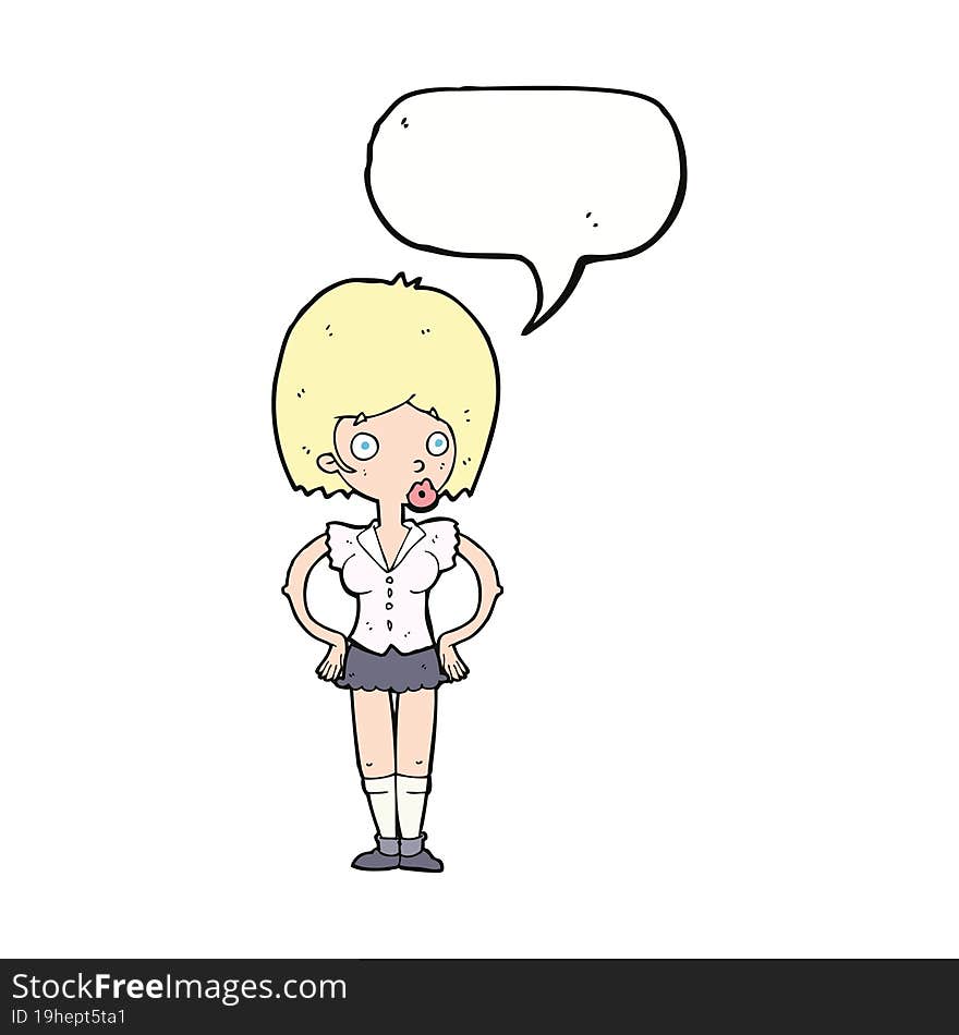 cartoon woman with hands on hips with speech bubble