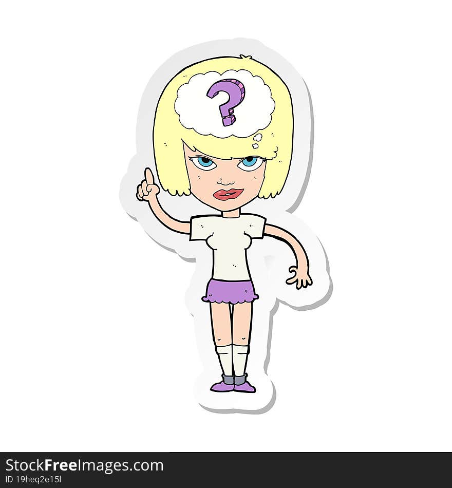 sticker of a cartoon woman thinking