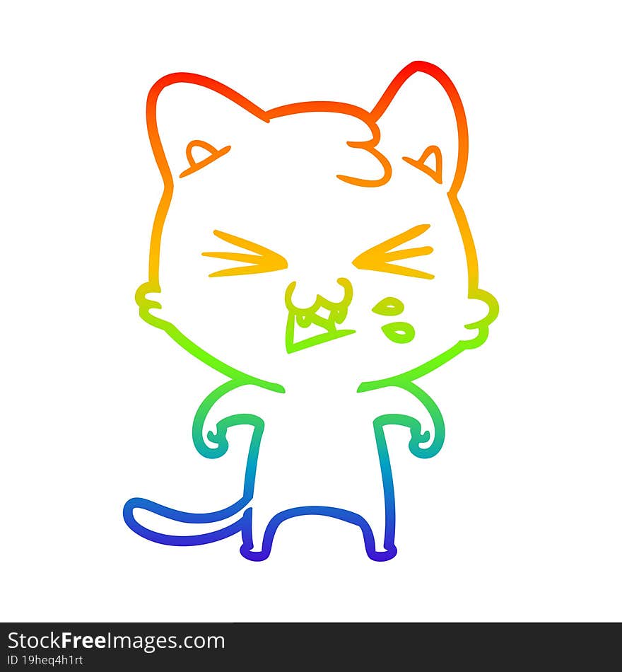 rainbow gradient line drawing cartoon cat hissing