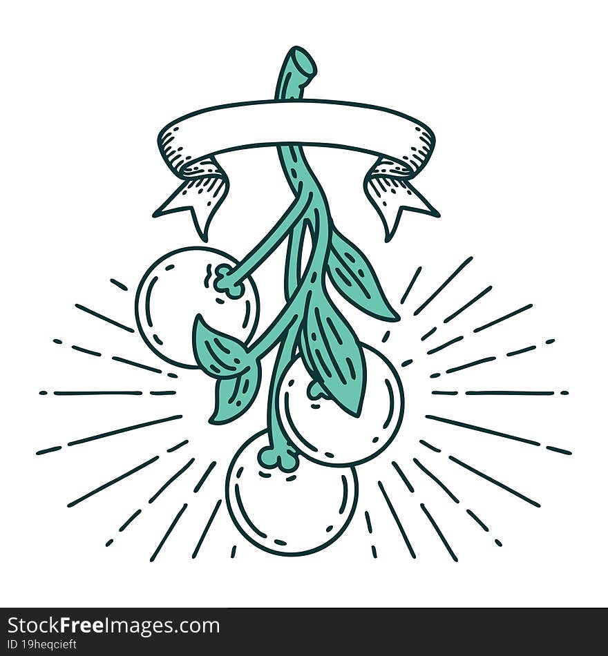 banner with tattoo style mistletoe berries