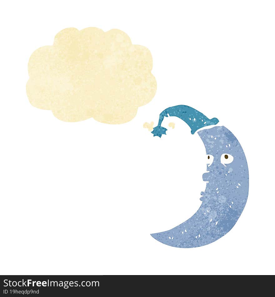 sleepy moon cartoon with thought bubble