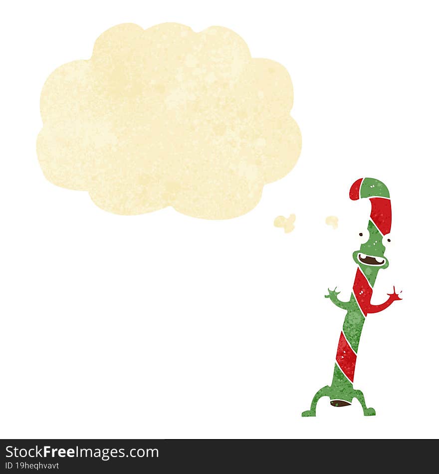 Cartoon Dancing Christmas Candy Cane With Thought Bubble