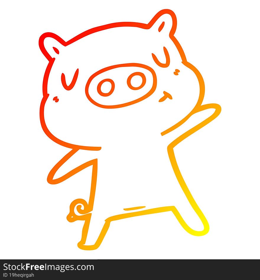 warm gradient line drawing cartoon content pig