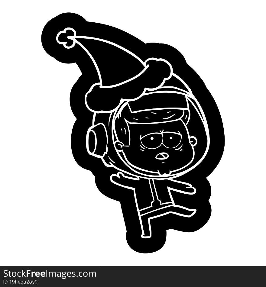 cartoon icon of a tired astronaut wearing santa hat