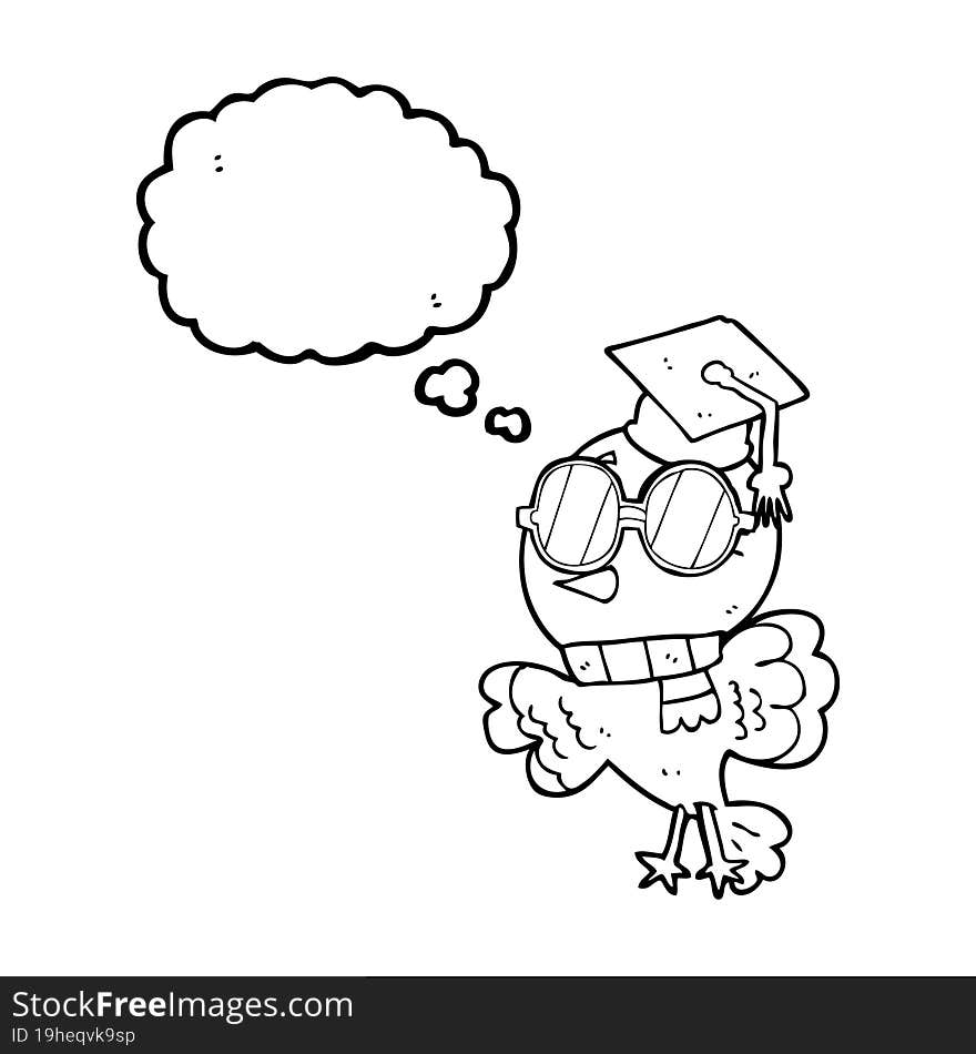 cute freehand drawn thought bubble cartoon well educated bird. cute freehand drawn thought bubble cartoon well educated bird