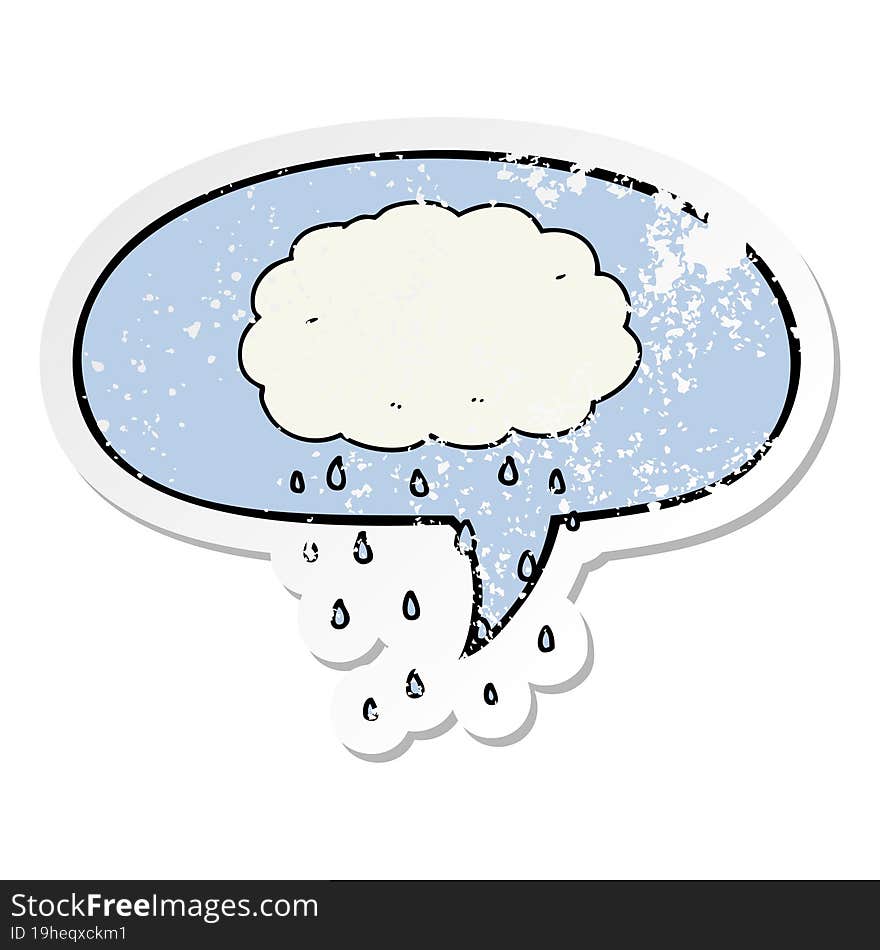 cartoon rain cloud and speech bubble distressed sticker