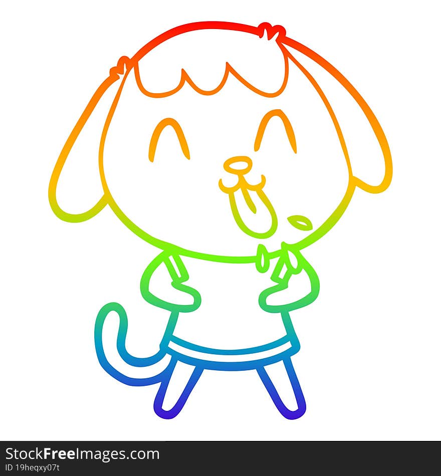 Rainbow Gradient Line Drawing Cute Cartoon Dog