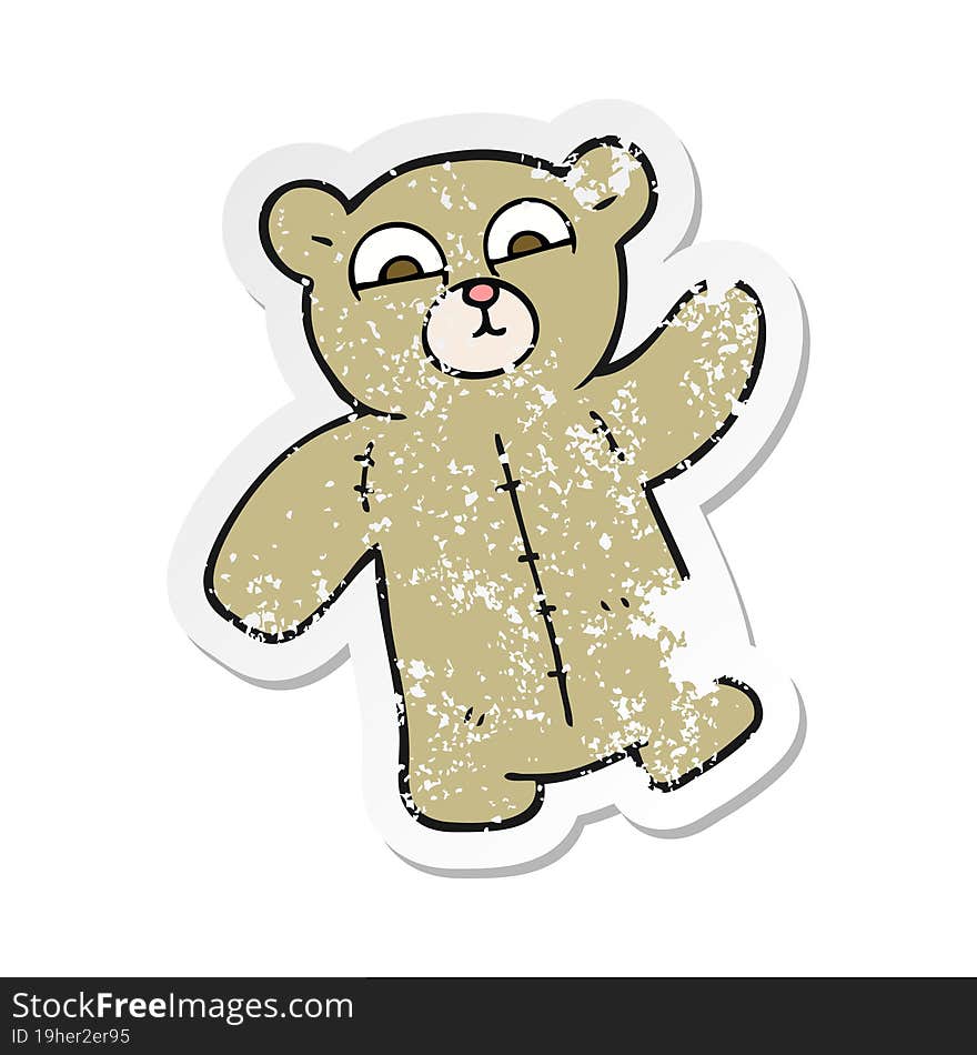 Retro Distressed Sticker Of A Cartoon Teddy Bear