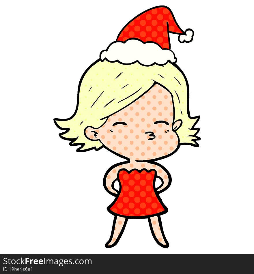 hand drawn comic book style illustration of a woman wearing santa hat