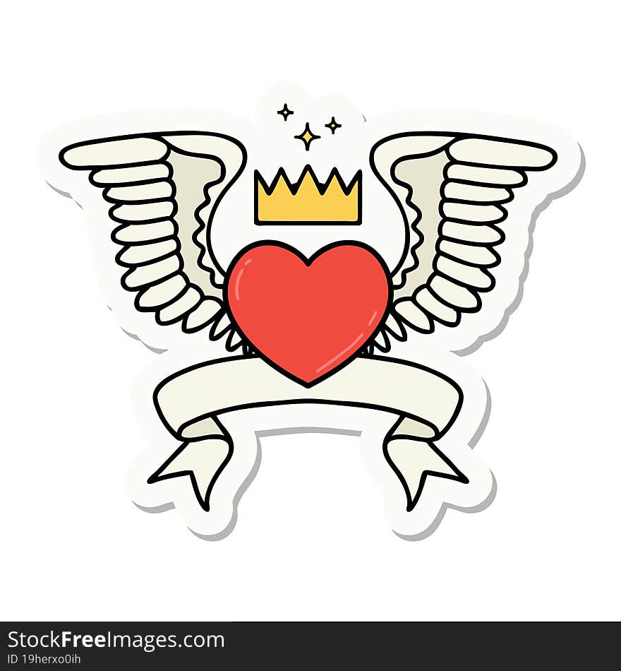 tattoo sticker with banner of a heart with wings