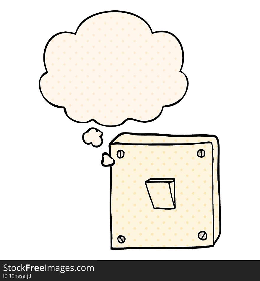 cartoon light switch and thought bubble in comic book style