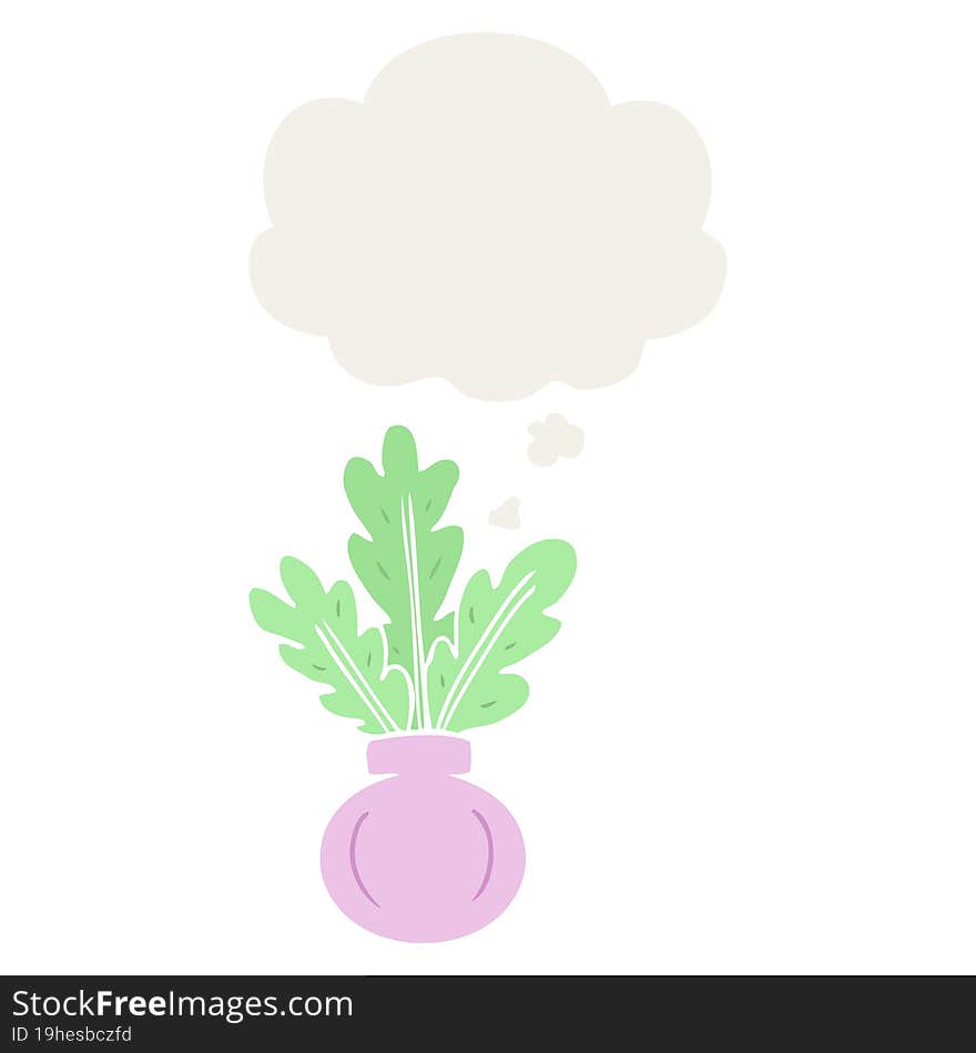 plant in vase and thought bubble in retro style