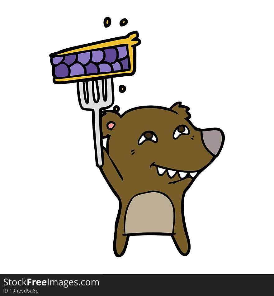 cartoon bear showing teeth with pie. cartoon bear showing teeth with pie