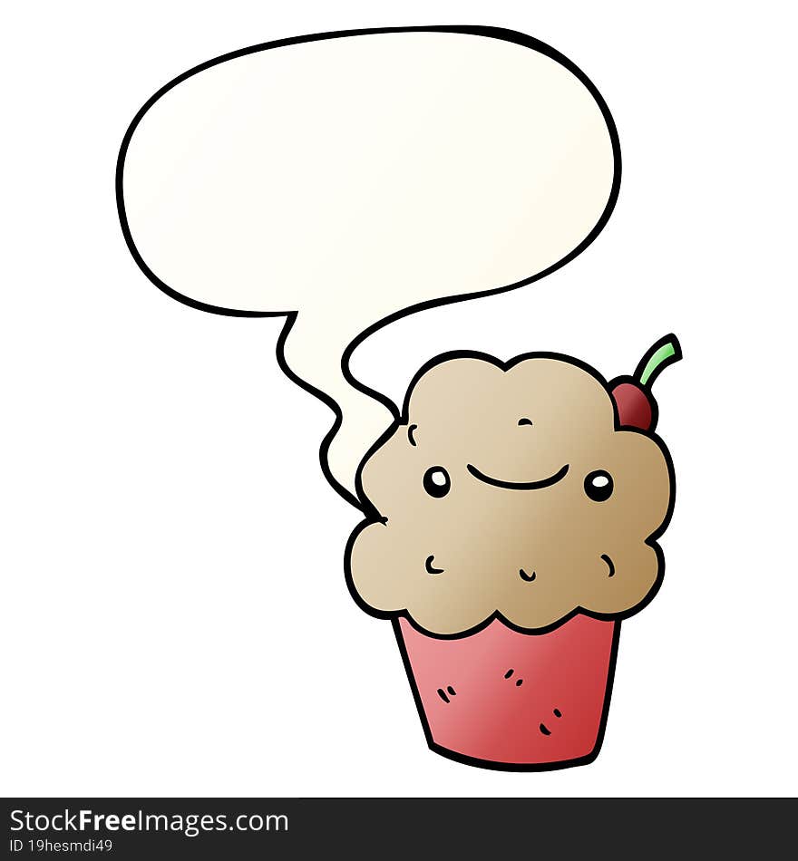 cartoon cupcake with speech bubble in smooth gradient style