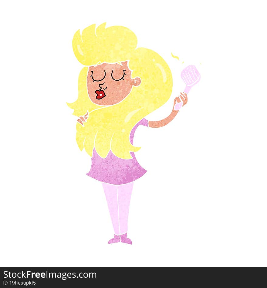 Retro Cartoon Woman Brushing Hair