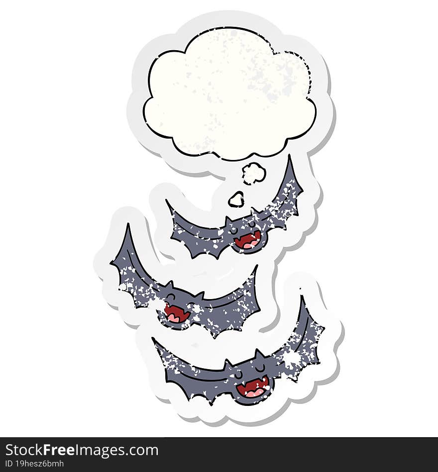 cartoon vampire bats with thought bubble as a distressed worn sticker