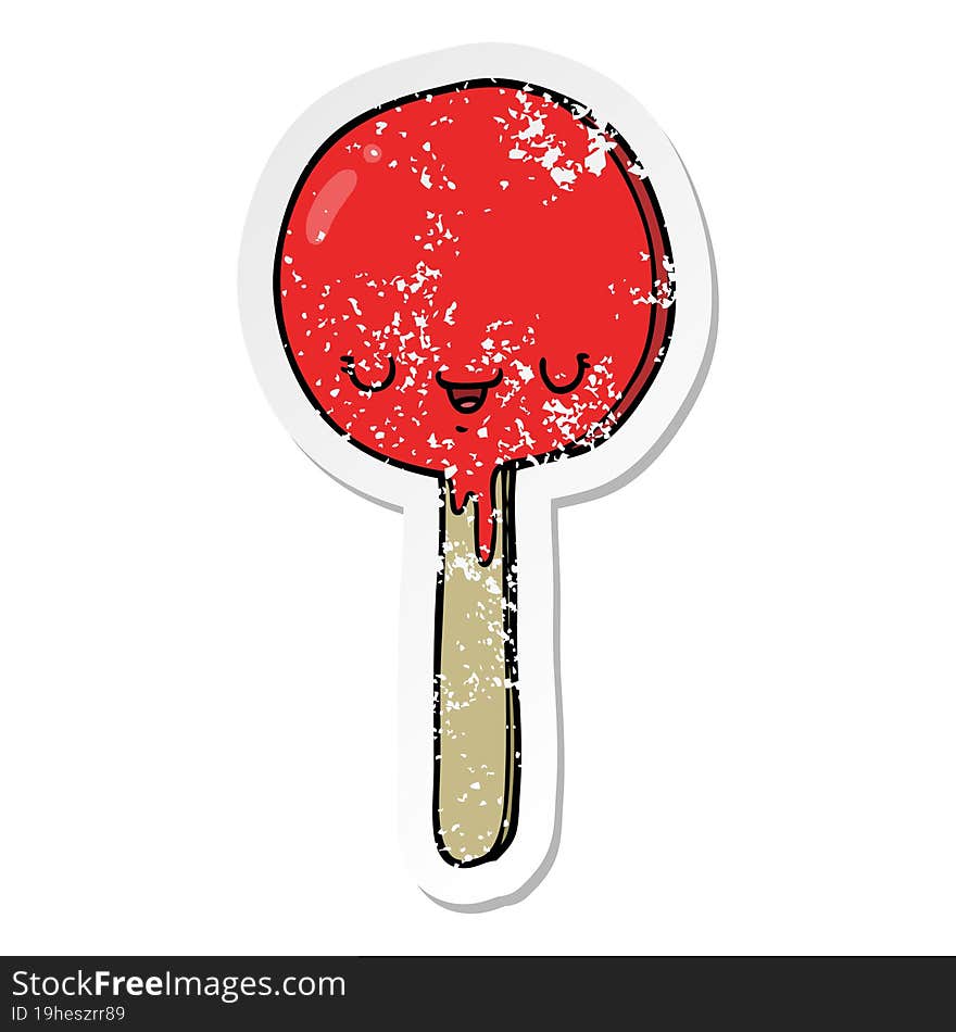 distressed sticker of a cartoon candy lollipop