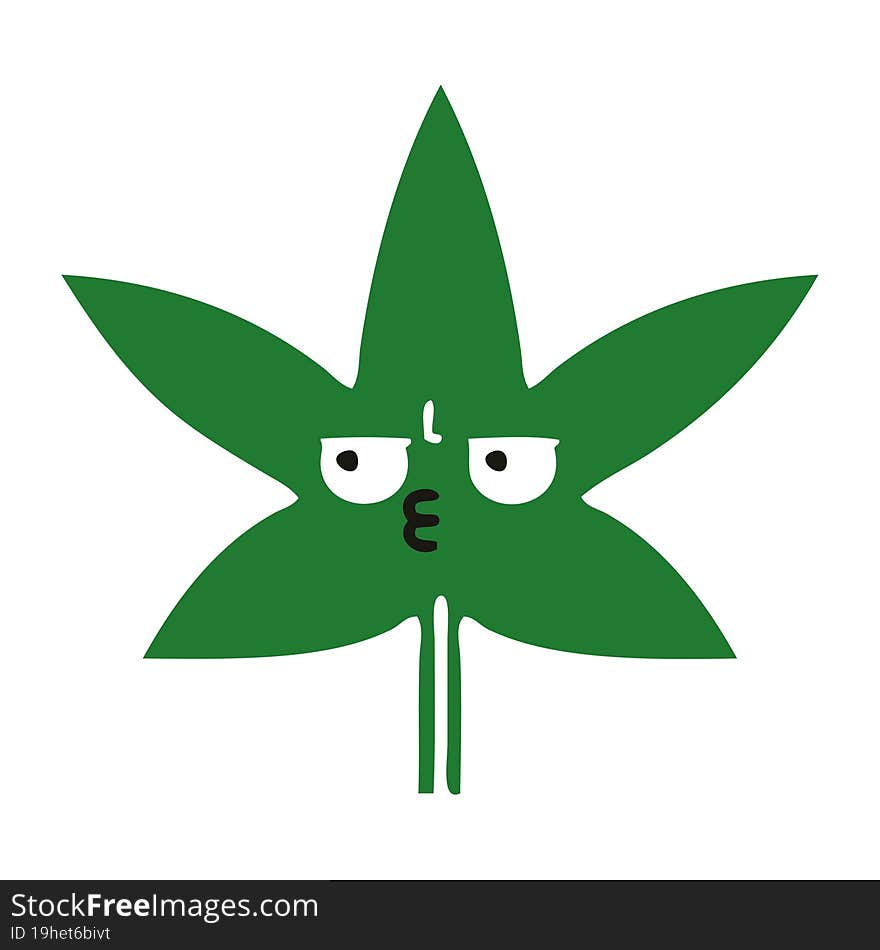 flat color retro cartoon marijuana leaf